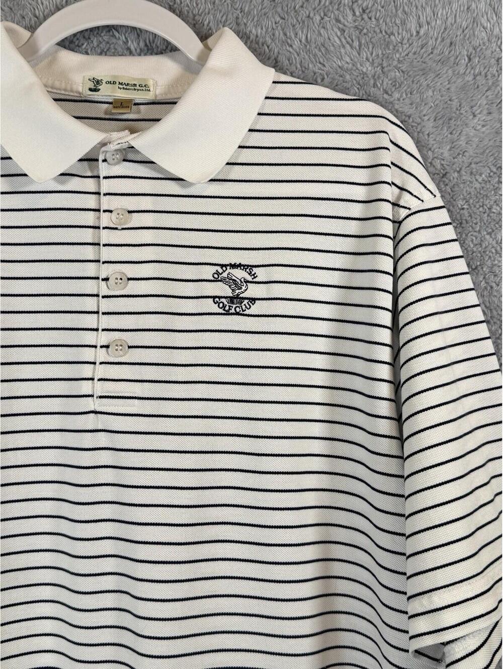 Vintage Old Marsh Golf Club Polo Shirt White Black Stripe Robert Bryan Size L - Picture 4 of 15
